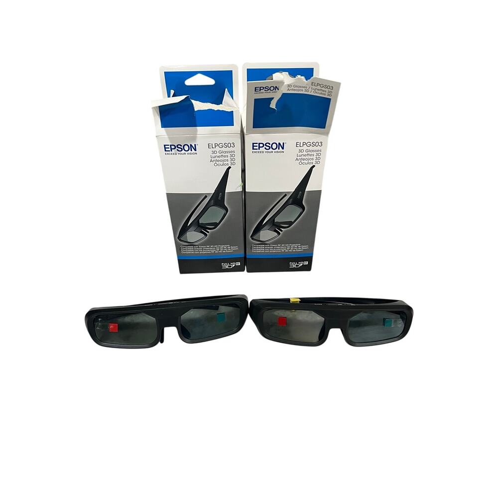 Lot of 2 Epson ELPGS03 RF Active 3D Glasses for Epson Projectors Open Box